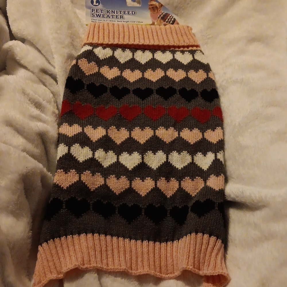 Pet Knitted Heart Sweater - Pink, Gray & Red - Cozy Dog Pullover